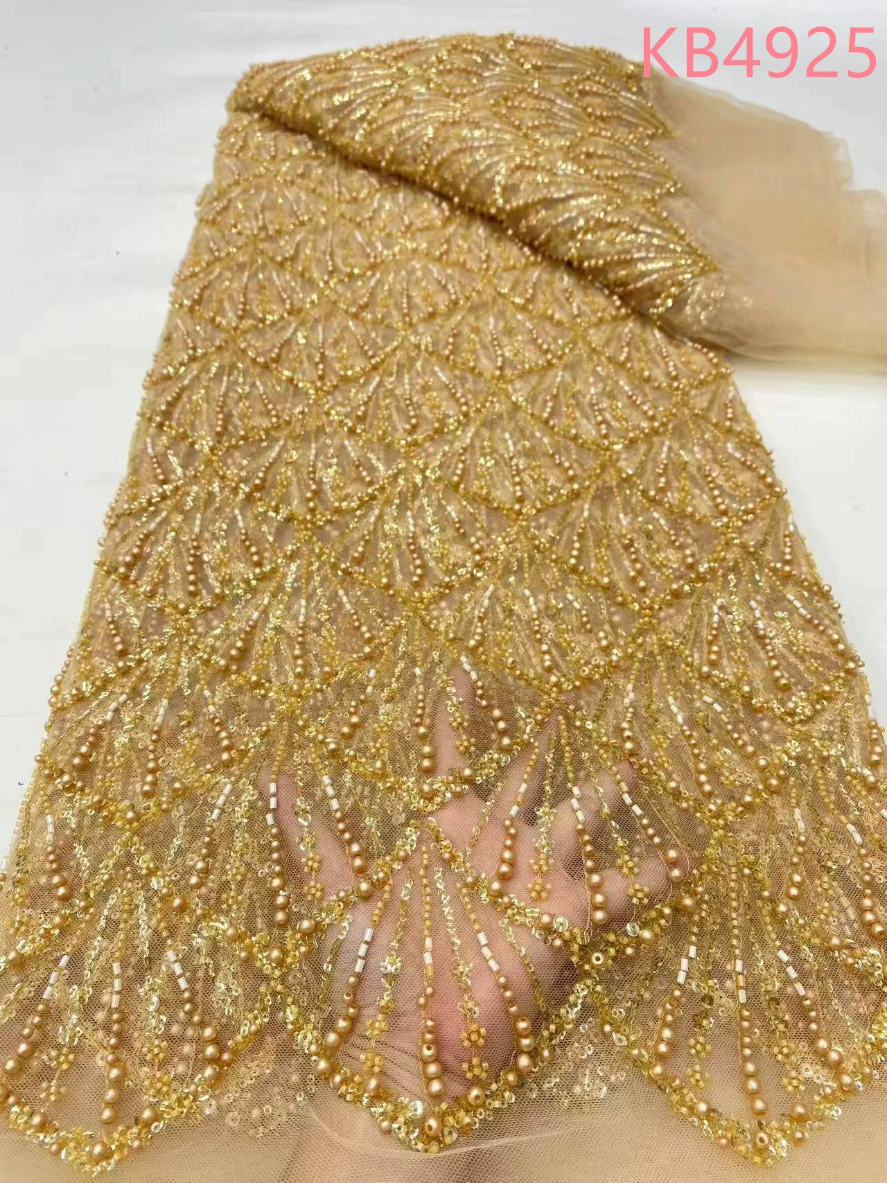 紫ライラック生地スパンコールレース生地アフリカレース生地5ヤード高品質2025ビーズブライダルレース生地縫製用KB4925