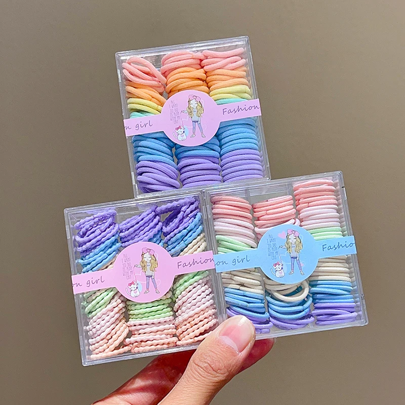 90Pcs/Box New Baby Girls Cute Colors Classic Scrunchies Rubber Bands Children Sweet Soft Elastic Hair Ties Kids Hair Accessories