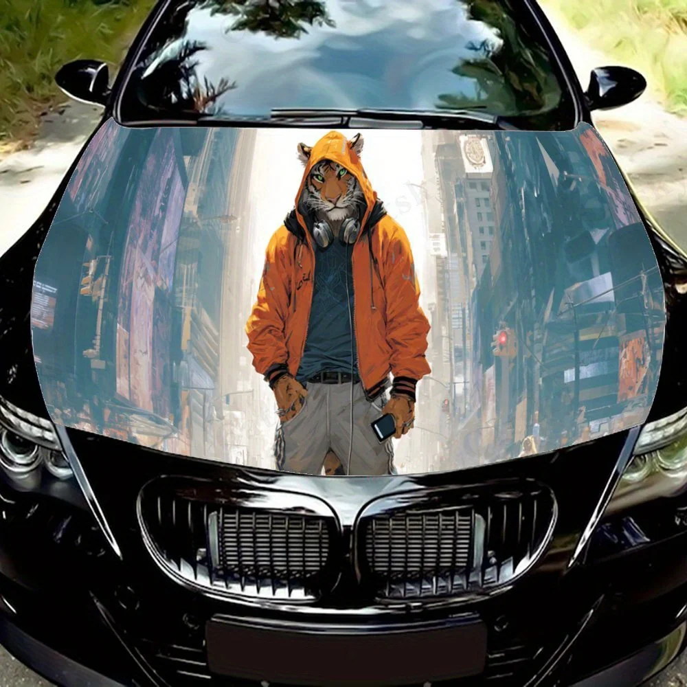 

Trendy Street Orange Cat Print car hood stickers, waterproof self-adhesive, scratch resistant, easy to stick, durable car PVC st