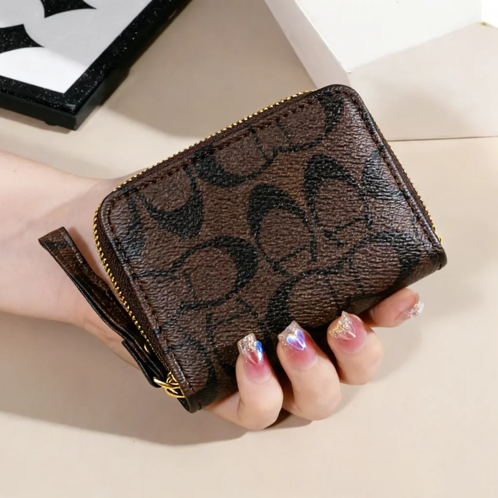 Women's minimalist short wallet with zipper wrapped around c
