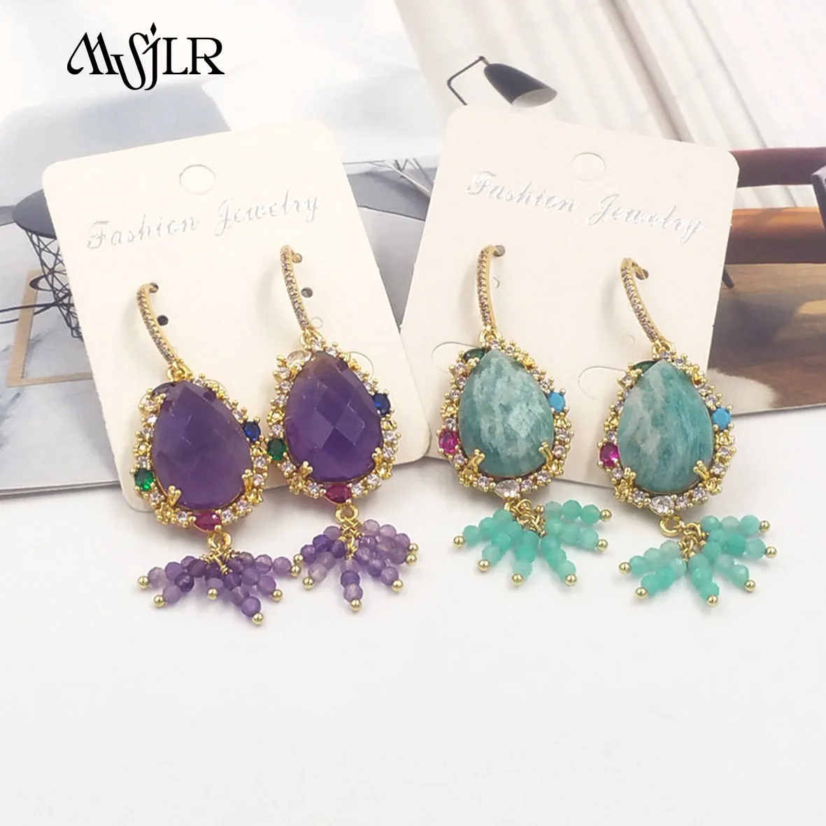

MVE086 2024 New Gemstone Earrings With Zircon Inlaid And Gold Plated Jewelry Fashion Retro Style For Women Banquet Party Wear