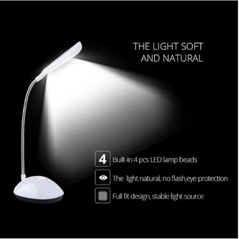 LED Desk Lamp Night Reading Light Foldable Flexible Table Light Eye Protection Night Lamp Bedroom Bedside Light AAA