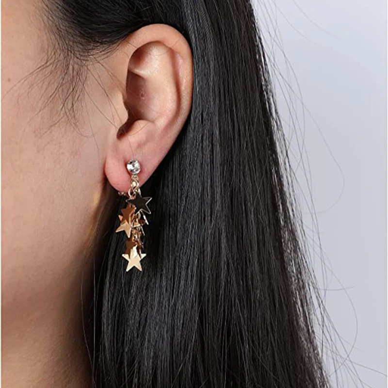 Fashion Gold Silver String Star Clip On Earrings for Without Piercing Women Girl Ear Clips Jewelry Gift
