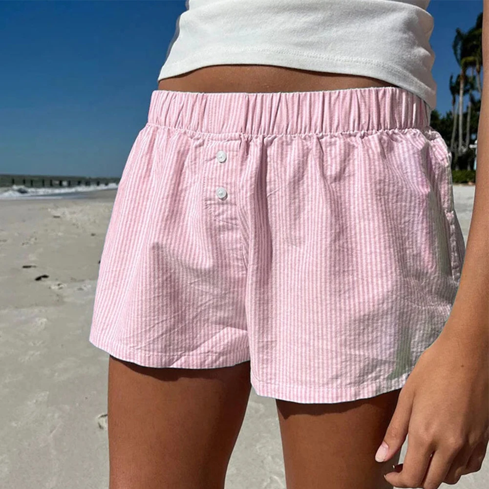 

Pants Short Resort Style Womens Beach Shorts Breathable Casual Pants High Waist Home Loose Loose Pants Striped