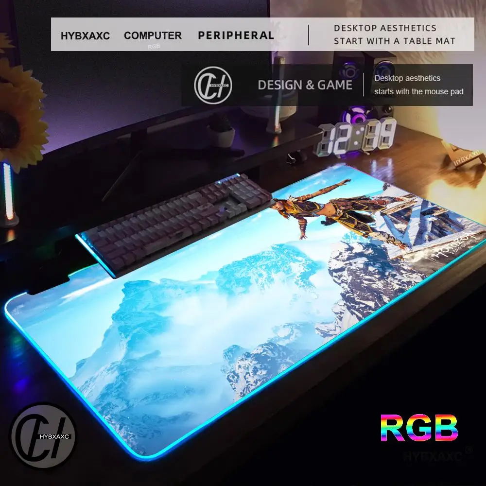 

Новый игровой коврик для мыши 2026 года 100x50 HYBXAXC Horizon Zero Dawn RGB, большой коврик для стола с HD LED-подсветкой, XXL