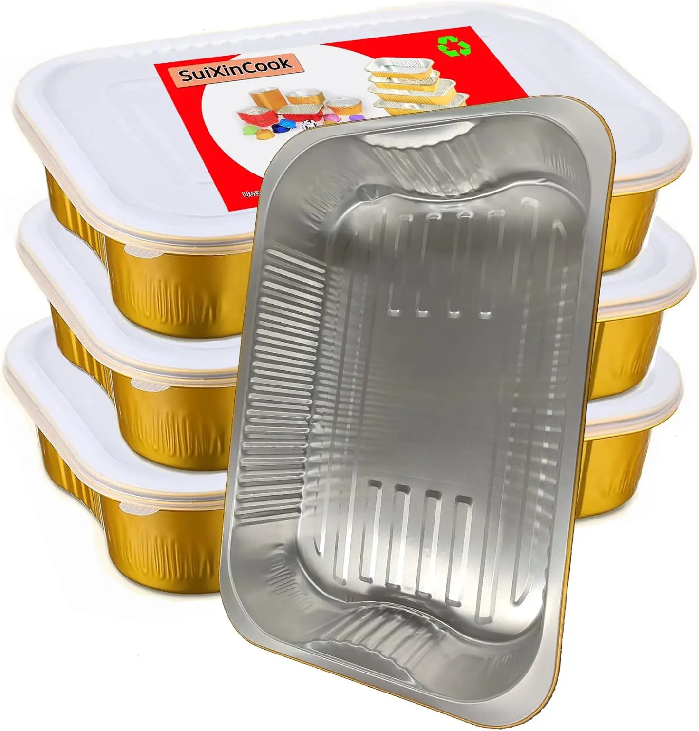 

Формы для выпечки с золотым покрытием и крышками, особо прочные, 9'×13' (10 шт. + 10 крышек), многоразовые контейнеры для еды F330 (3500 мл)