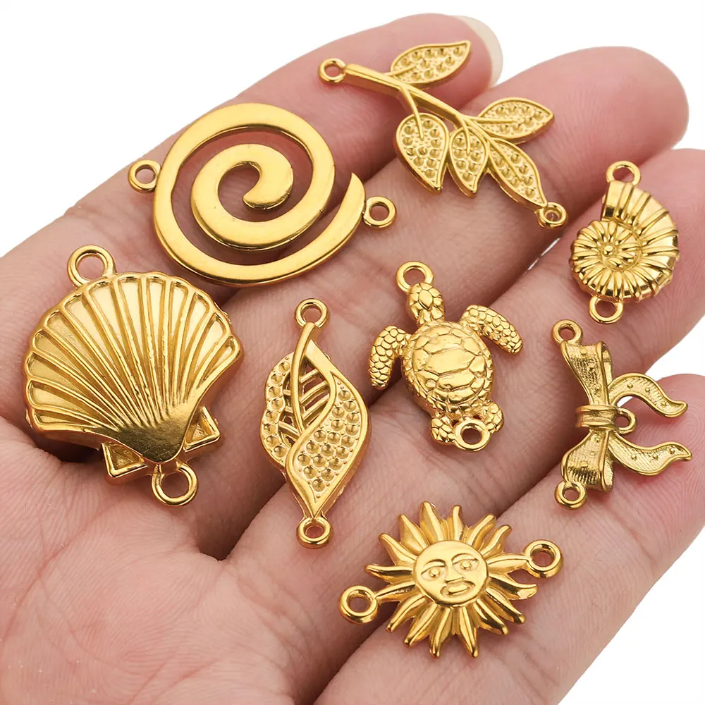5pcs Stainless Steel Double Hole Charms Connection Golden Animal Heart Sun Jewelry Accessories for DIY Bracelets Necklace Crafts image 2