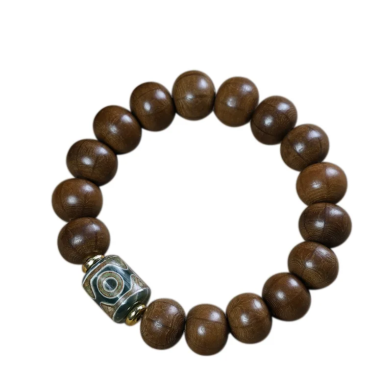 

Natural 1.5cm Old Material Full Grain Six Paths Wood Bracelet for Men Dragon Wood Prayer Beads with Running Ring Gifts
