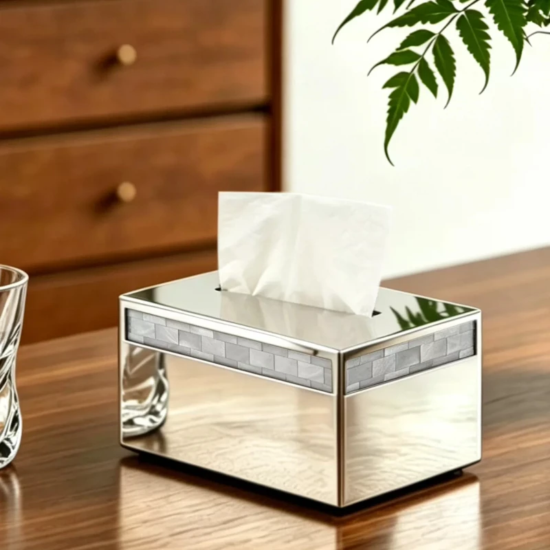 Luxury Stainless Steel Tissue Boxes Living Room Mirror Tissue Boxes Creative Shell Decoration Paper Box Modern Home Organization