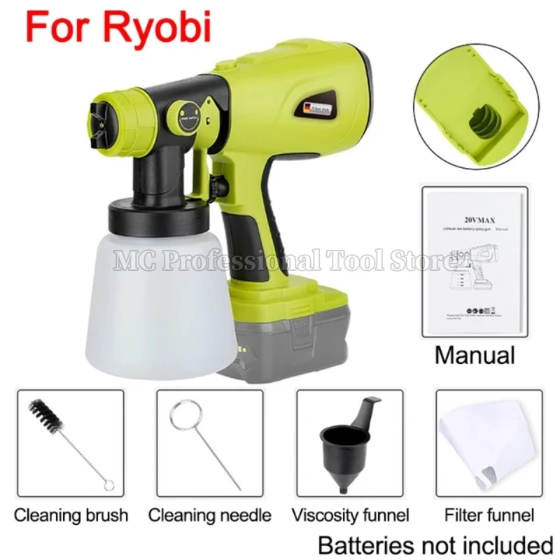 Cordless Electric Spray Gun with 3 Spray Patterns For Ryobi 18V Battery Handheld 800ML High Power Electric Paint Sprayer