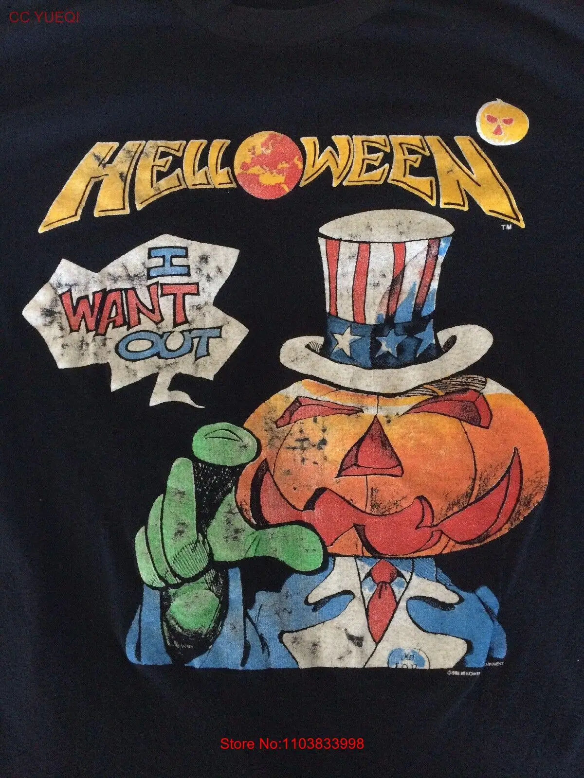 Helloween Pumpkins Fly Free 89/90 Headbangers Ball Tour Concert T-shirt Rare!