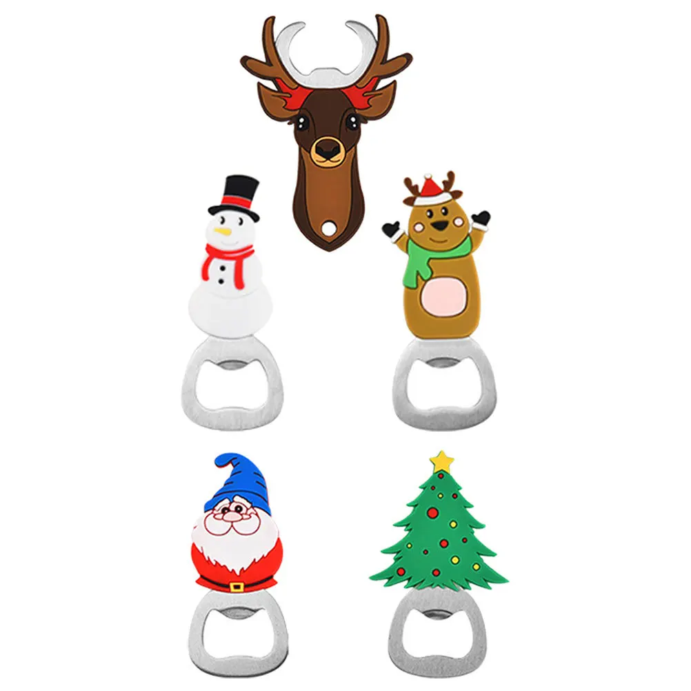 

5Pcs Christmas Cartoon Bottle Openers Metal Beer Opener Portable Kitchen Bar Party Gifts Tool Beer Opener Christmas Party Gifts