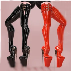 Black Patent Leather Platform Boots Thin High Heel Over Knee High Fashion Sexy Novel Western Winter Woman Shoes Zapatillas Mujer