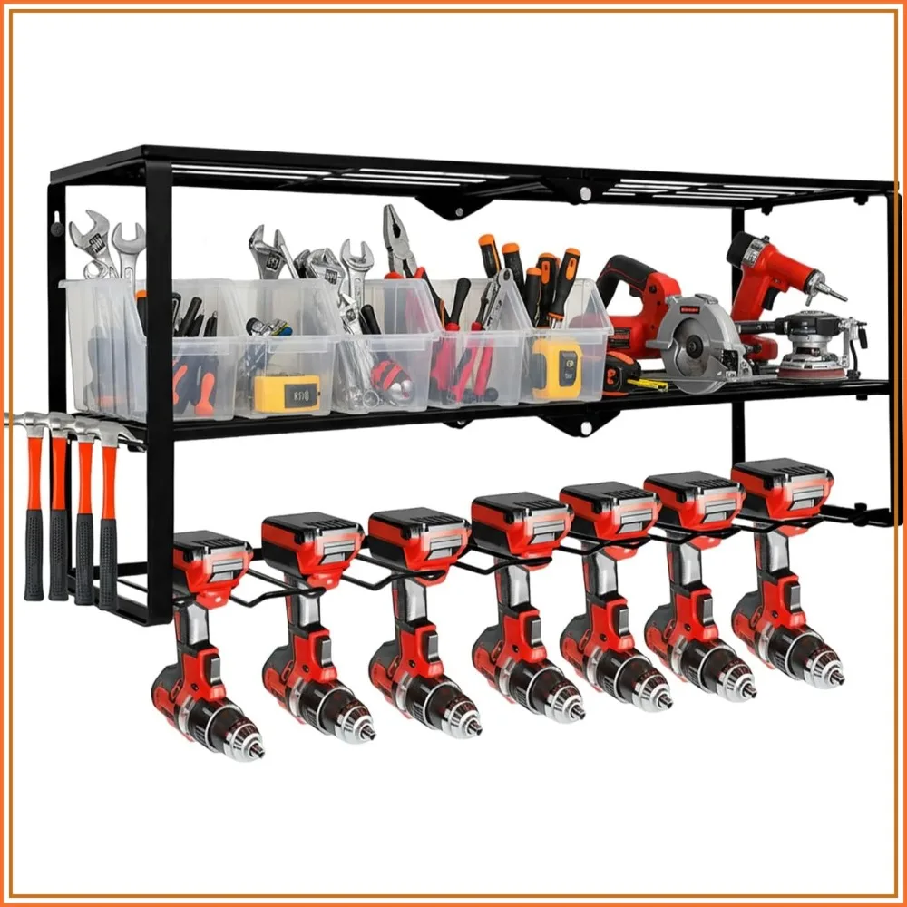 

3-Layer 8-Drill Power Tool Organizer Wall Mount, Heavy Duty Metal Storage Rack for Garage Workshop
