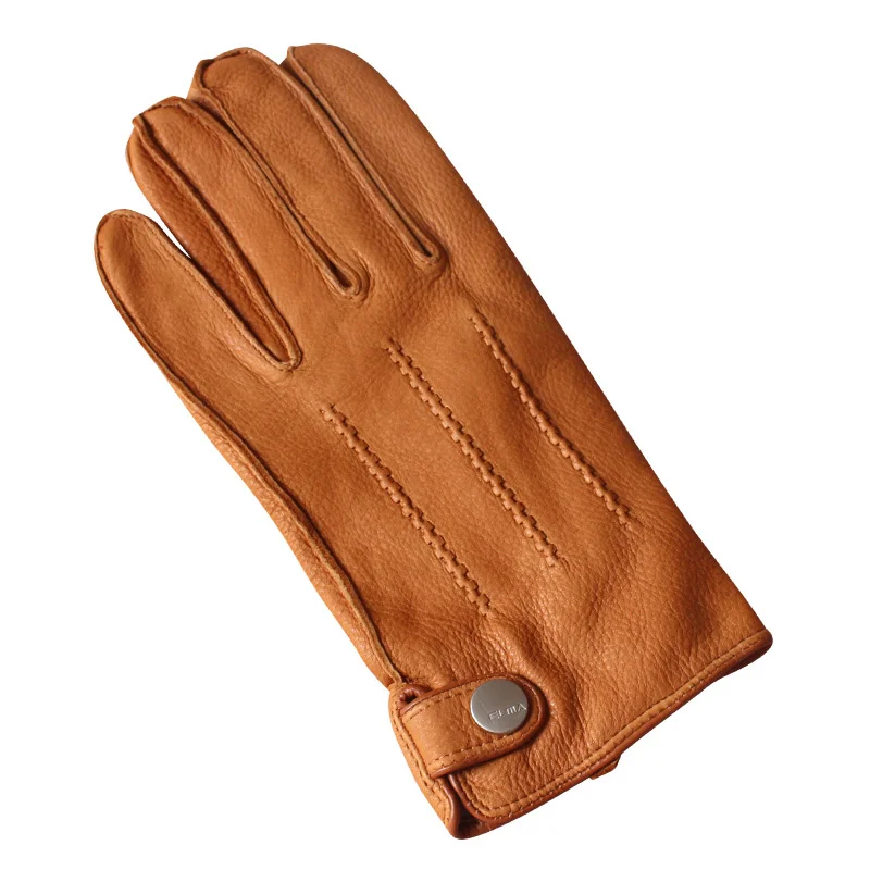 Deerskin Leather High-End Gloves Men European American Winter Warm Wool Lining Thickened Light Luxury Business Mitt Cold Protect