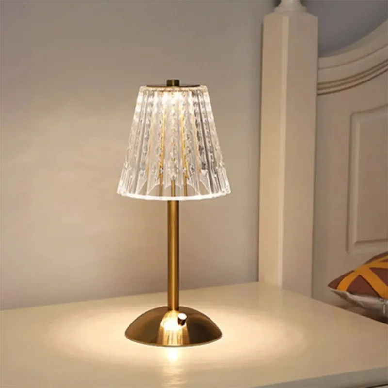 Luminárias de mesa led para quarto, lâmpada de cabeceira, luxo, diamante, cristal, lâmpada de atmosfera de alta qualidade, carregamento por toque, pequena lâmpada noturna