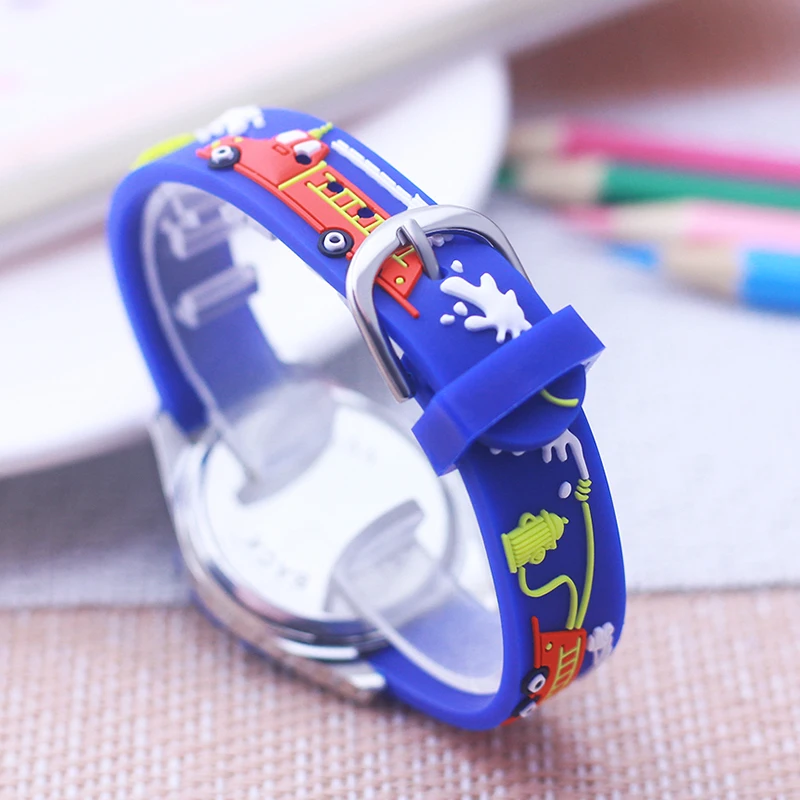 Famous Brand Children Boys New Fashion Cartoon Fire-truck Quartz Watches Little Kids Students Cool Holidays Gifts Wristwatches