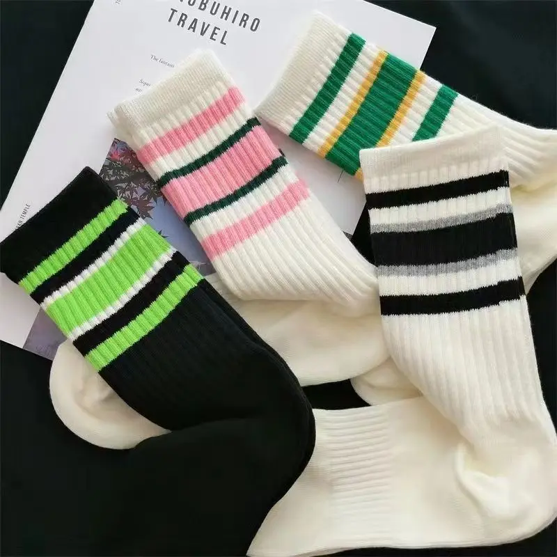 5/10 Pairs New High Quality Mid-tube Women's Casual Socks Fashion Breathable Casual Women's Socks Cotton Women Stripe Socks