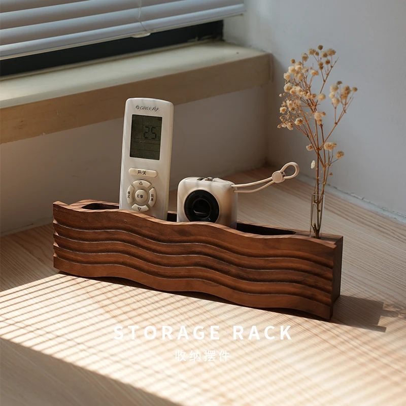 

Walnut Remote Control Holder, INS Style Desktop Organizer, Decorative Display Box, Modern Minimalist Storage Rack