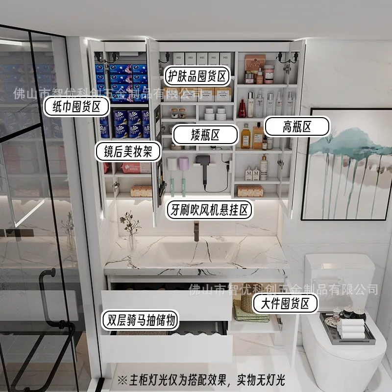 Through-top Mirror Cabinet Stainless Steel Surrounding Mirror Light Double-sided Mirror Door Moisture-proof Stainless Steel Bath
