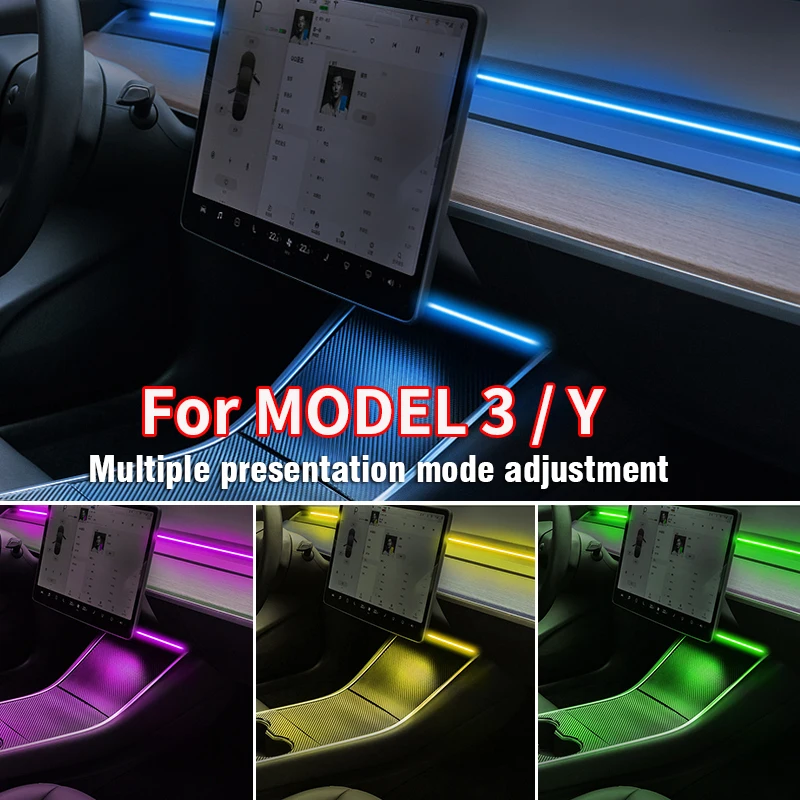 

Для Tesla Model Y 3 RGB светильник Kit приборная панель центральная консоль Центральная лампа управление приложением светодиодные ленты USB неоновое освещение