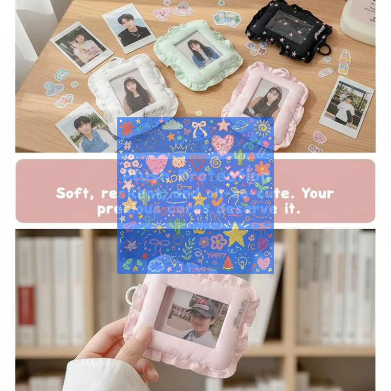 3 Inch Kpop Photocard Holder Keychain INS Fashion Cute Star Fabric Puffy Idol Photo Storage Pendant For Fans