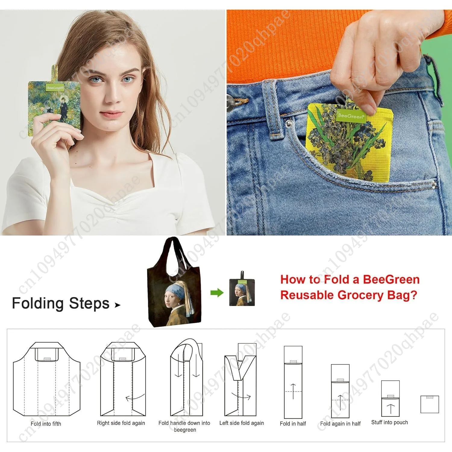 حقيبة حمل فنية للرسم الزيتي - حقيبة بقالة كبيرة قابلة لإعادة الاستخدام، أكياس بقالة من البوليستر هدايا للنساء، قابلة للطي، قابلة للغسل، عبوة