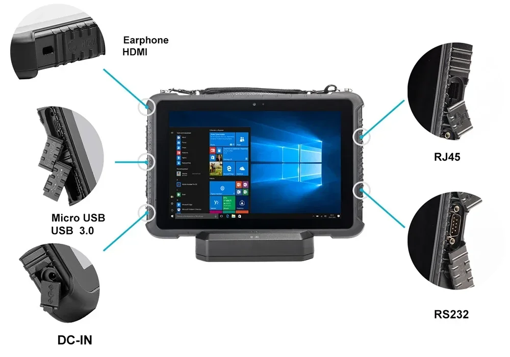 Kcosit-K16HH Tablette industrielle robuste, Windows 10, PC lumineux, 700nits, 10.1 ", Intel Z8350, 4 Go de RAM, 128 Go, DB9, RJ45, RS232, U-blox, GPS