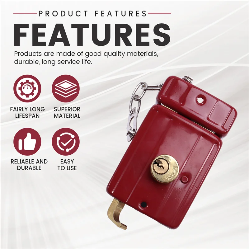 

GROCE-Cast Iron Anti-Theft Lock Exterior Door Multiple Insurance Security Household Indoor Dormitory With Key Wooden Door Lock