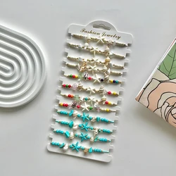 12 Pieces Fashion Starfish Conch Stone Bracelets Fashion Summer Ocean Style Adjustable Bracelets