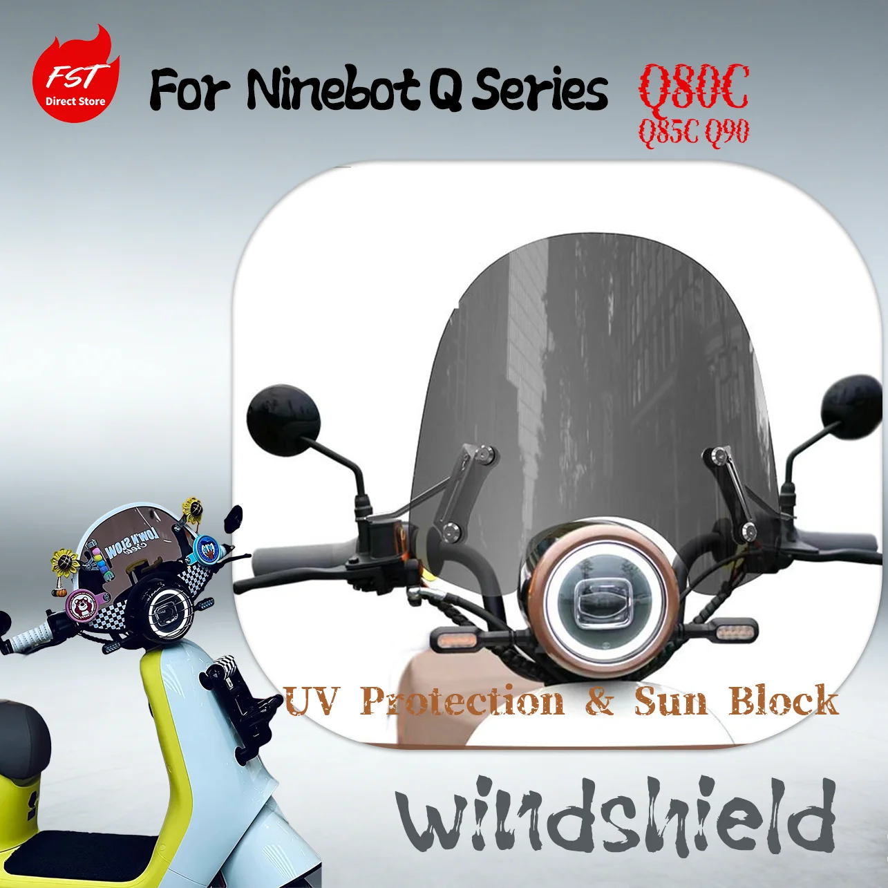 

Extended Wind Deflector for Ninebot Q Series, Universal Fit Q80/Q85/Q90 Electric Scooter Kit