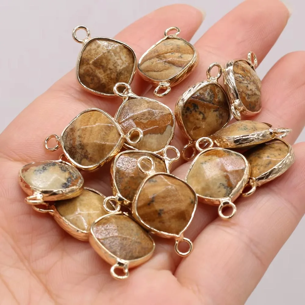 3pc Natural Stone Connectors Rhombus Shape Faceted Reiki Crystal Agate Stone for Jewelry Making Supplies DIY Necklace Bracelet