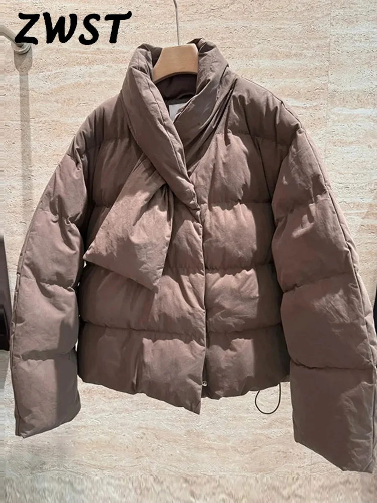 

Элегантное хлопковое пальто с шарфом и воротником, женское свободное однотонное пальто с длинными рукавами, теплые однобортные пальто, женская мода 2025 года, утепленная верхняя одежда