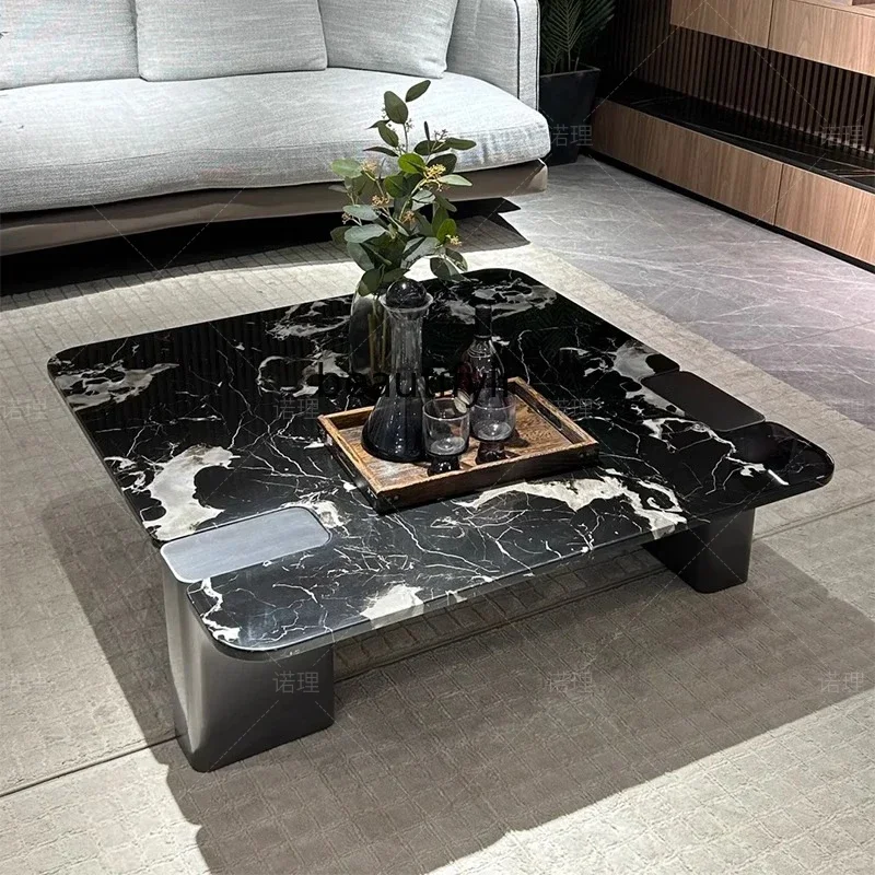 

Great discounts Black rose natural marble Italian light luxury living room square suspended creative coffee table
