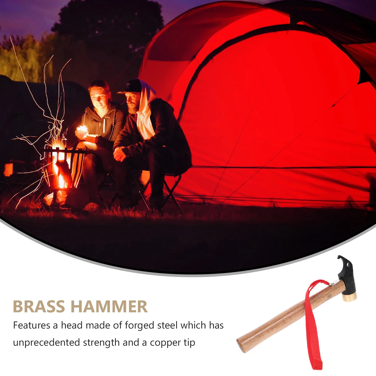 

Brass Peg Hammer Tent Floor Driver Copper Head Stake Puller Camping Hiking Tools Steel Hammer for Tent Stakes Outdoor