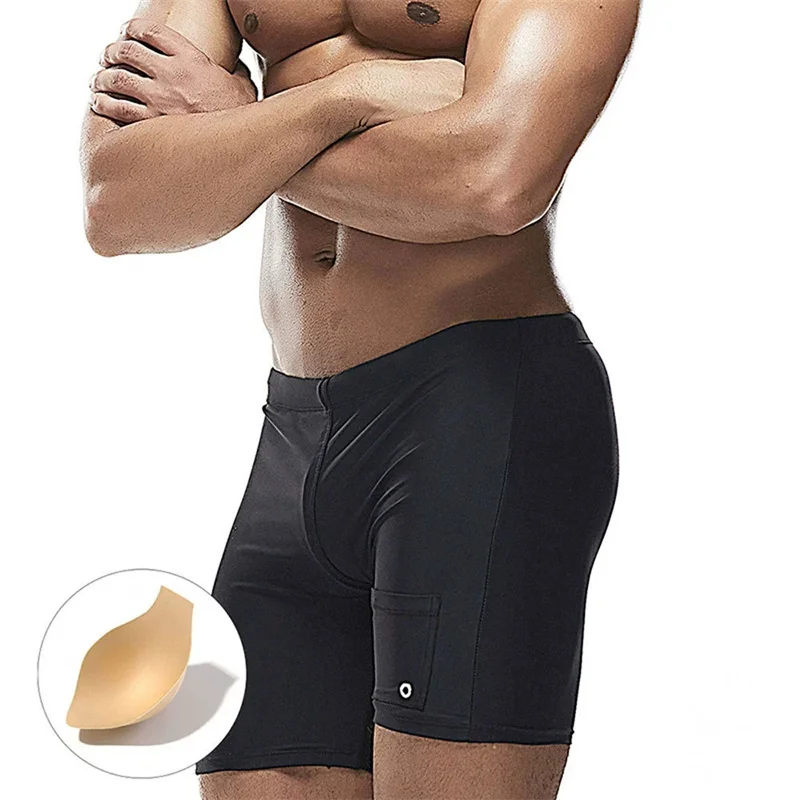 Men's Swimming Pants Long-speed Dry Three-dimensional Nylon Swimming Trunks with Sponge Cups Seaside Boxershorts Swimsuit