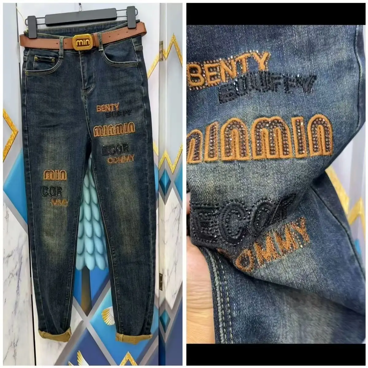 

Осенние джинсы большого размера с вышивкой, новые женские джинсы Lead Harlan с высокой талией, 2025 г., тонкие эластичные женские джинсы Bootcut