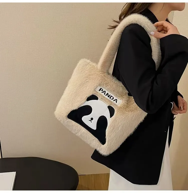 

Women's Panda Bags Cute Large Capacity Plush Shoulder Bag Girl Tote Bag Fashion Handbags Underarm Bags