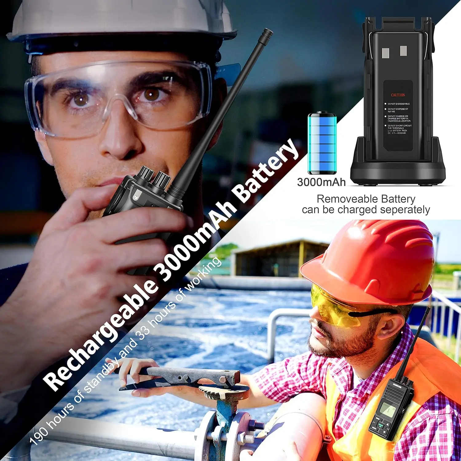 Long Range Two Way Radios 3000mAh High Power 2 Way Radios Rechargeable, 2 Watts UHF Walkie Talkies for Adults with Earpie