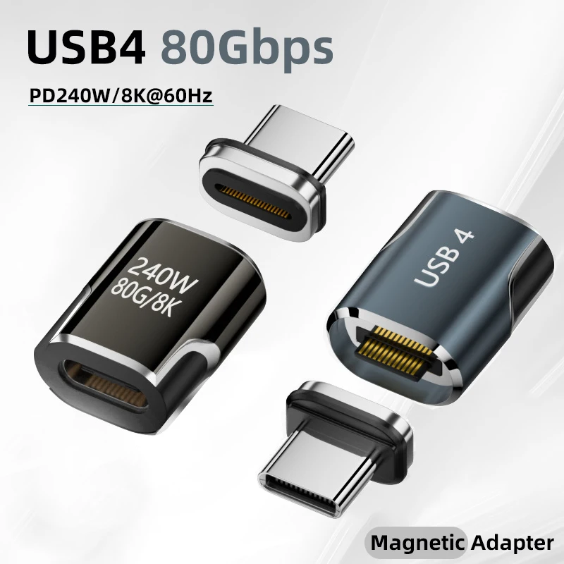 

Магнитный адаптер USB4 80 Гбит/с 240 Вт, USB-C на Type-C, кабель-конвертер для быстрой зарядки, 8K@60Гц, адаптер USB Type-C для Thunderbolt