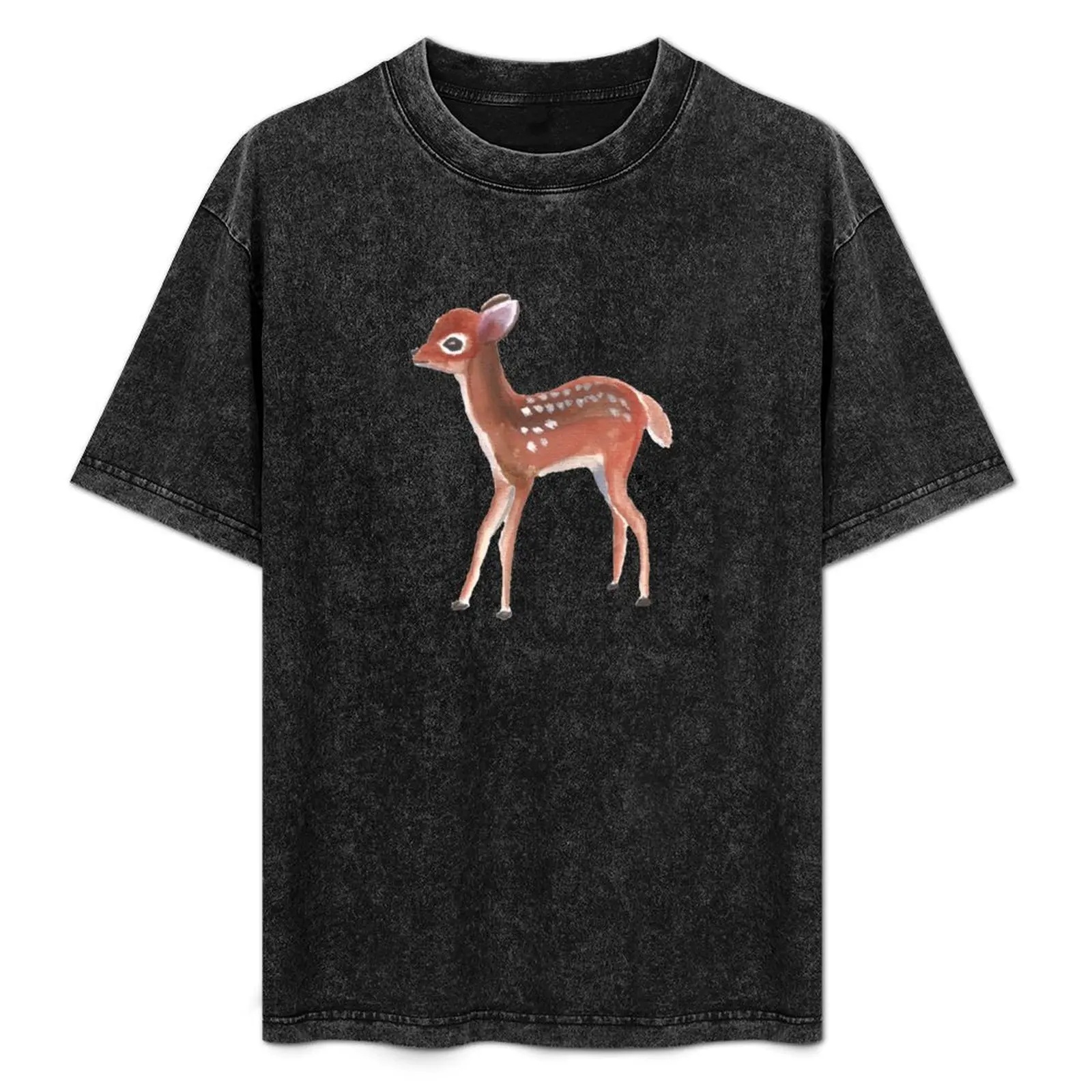 

watercolor Baby deer painting T-Shirt Big Size Simple T-Shirt