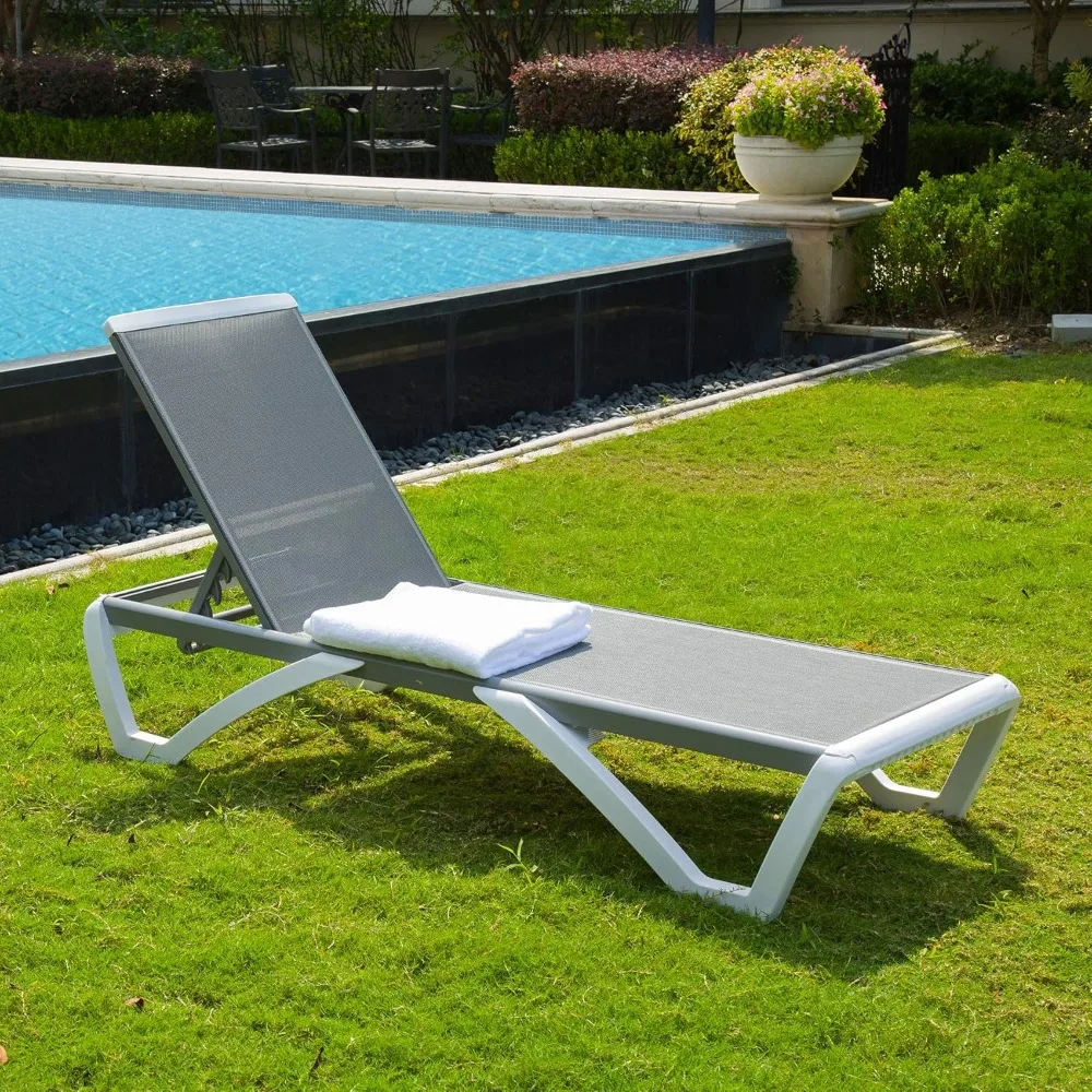 

Outdoor Chaise Lounge - Adjustable Aluminum Patio Lounge,Plastic Pool Lounge Chair (1 Grey Chair W/O Table)