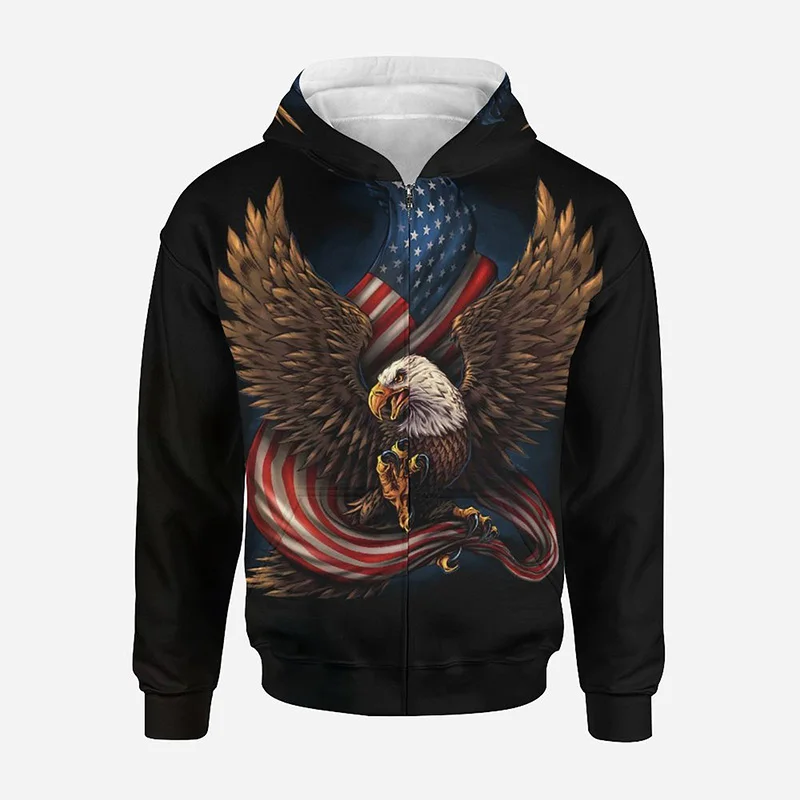 America Eagle Hawk Zip Up Hoodie Y2K Men Clothing New 3D Night Owl Printed Hoodies Women Harajuku Fashion Pullovers Hooded Hoody