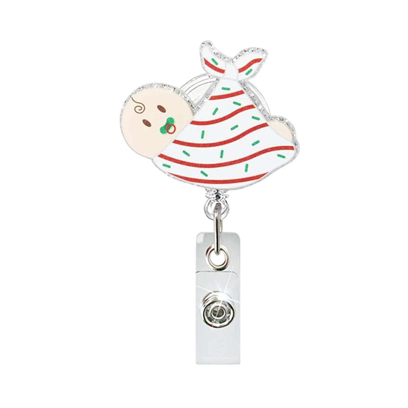 Christmas Red Stripe Baby Acrylic Badge Reel Retractable Name Tag Alligator Clip ID Card Holder for Nurse Office Doctor Student