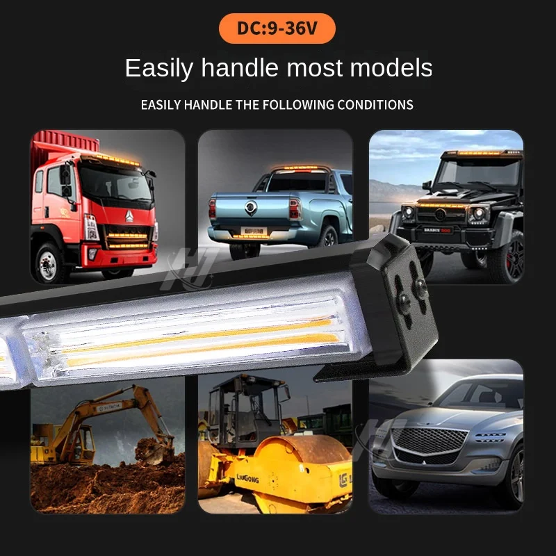 COB Triple Bar Light Super Bright 12-24V Universal Single-Sided Car Grille Light Warning Light LED Strip Stick Light