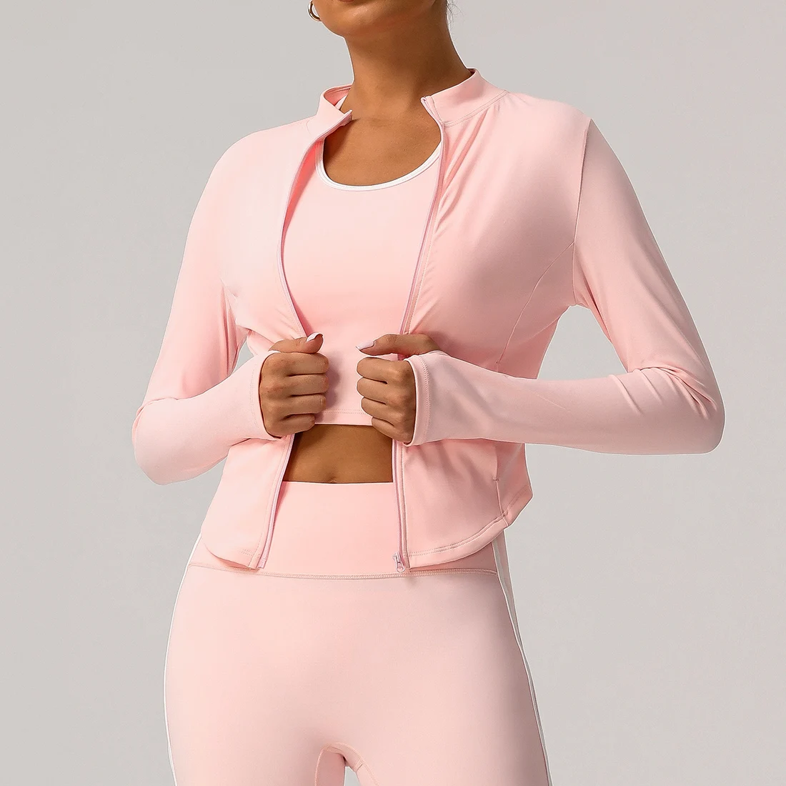 

Women Casual Outdoor Full Zipper Yoga Training Fitness Finger Hole Side Pockets Sport Jacket