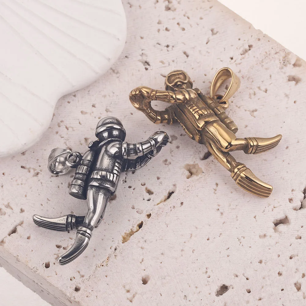 37*46 3D Brave Diver Charms 316L Stainless Steel Punk Pendants DIY Bracelet Jewelry Making Waterproof Necklace Hip Hop Crafts