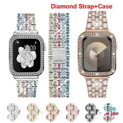Women Diamond Strap+Case For Apple Watch 45mm 44 mm 42mm 41mm 40mm 38mm Metal Bracelet Band iWatch 7 8 9 SE Bling Cover Correa