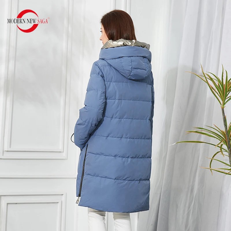 MODERN NEW SAGA Winter Women Coat Thick Cotton Padded Jacket Winter Long Coat Hooded Winter Quilted Coat Parka Women Overcoat