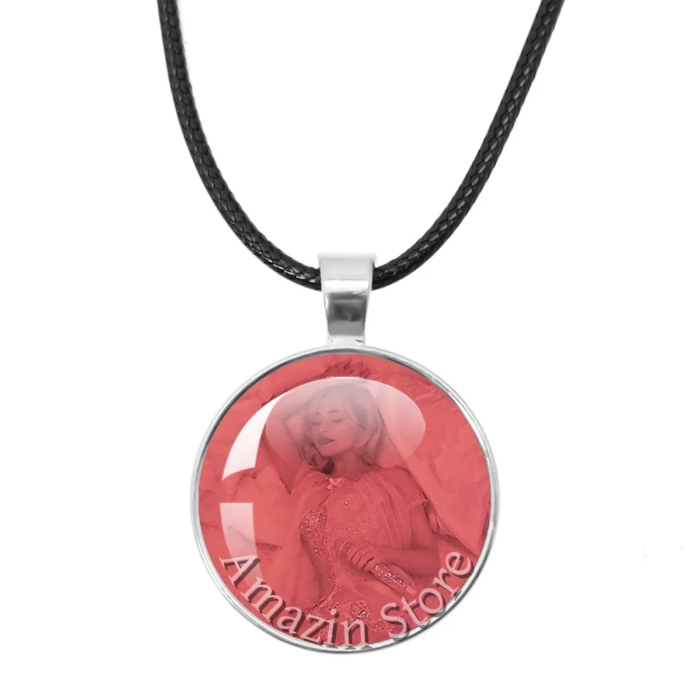 Famous Character Sabrina Carpenter Creative Funny Singer 25mm Round Leather RopeNecklace  Accessories Glass Pendant For Fan Gift